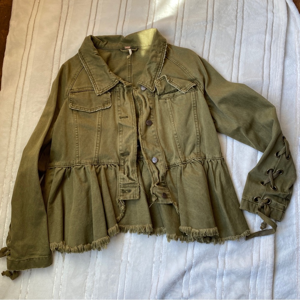 Free People Green Jean Jacket